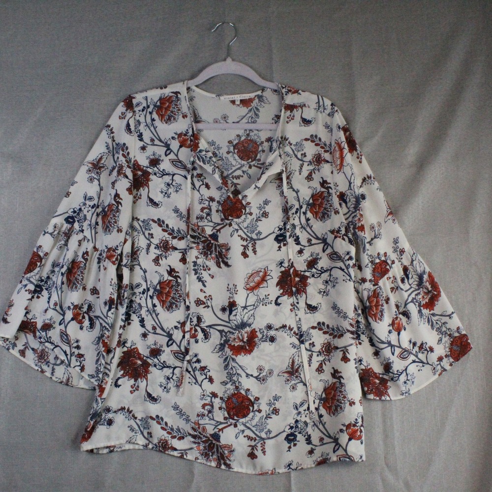 Violet + Claire Floral Bell Sleeve Blouse Large Cream Boho Cottagecore Top